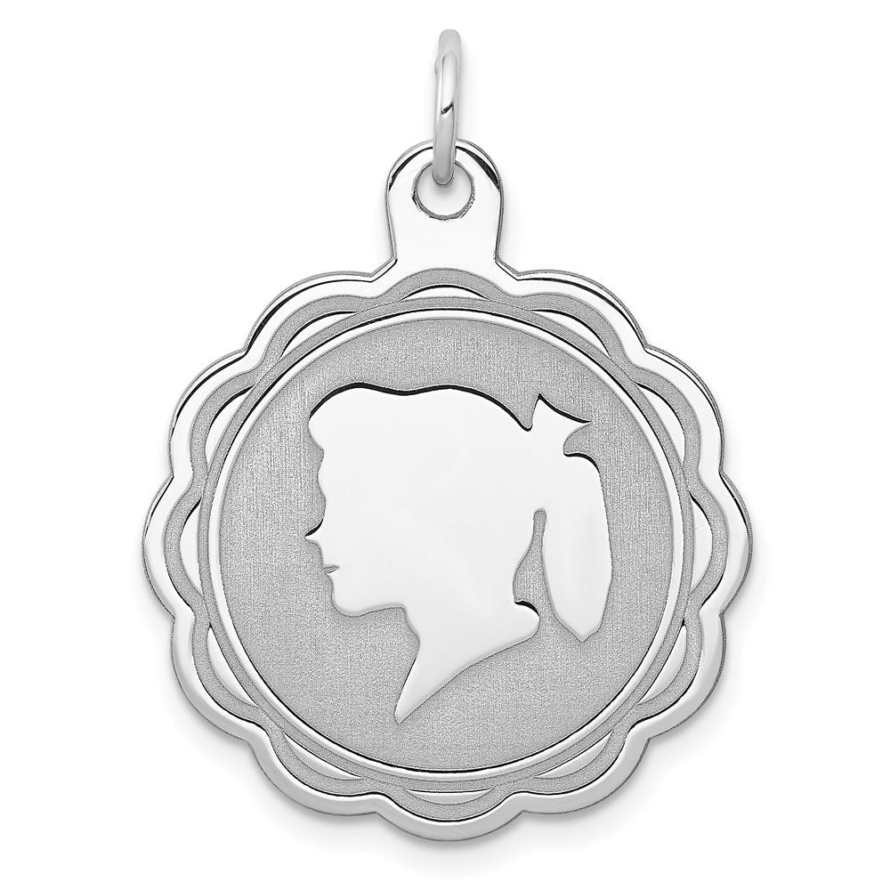 Sterlingsilber Rhodiniert Gravierbar Mädchen Plättchen Charm