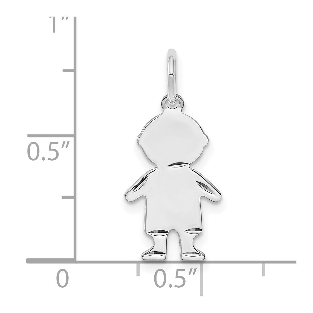 Sterlingsilber Rhodiniert-plt Gravierbar Junge Poliert Vorderseite/back Plättchen Charm