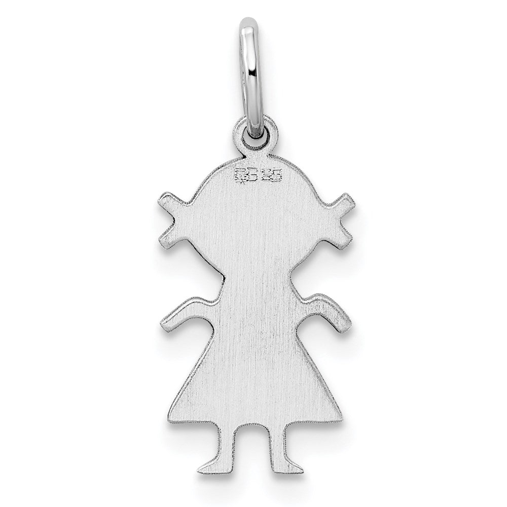 Sterlingsilber Rhodiniert-plt Gravierbar Mädchen Poliert Vorderseite/back Plättchen Charm