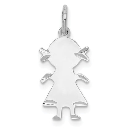 Sterlingsilber Ss Rhodiniert-plt Diamantiert Gravierbar Mädchen Poliert Vorderseite/satin Rückseite Plättchen Charm