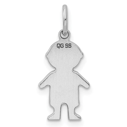 Sterlingsilber Rhodiniert Eng. Junge Poliert Vorderseite/satin Rückseite Plättchen Charm