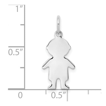 Sterlingsilber Rhodiniert Eng. Junge Poliert Vorderseite/satin Rückseite Plättchen Charm