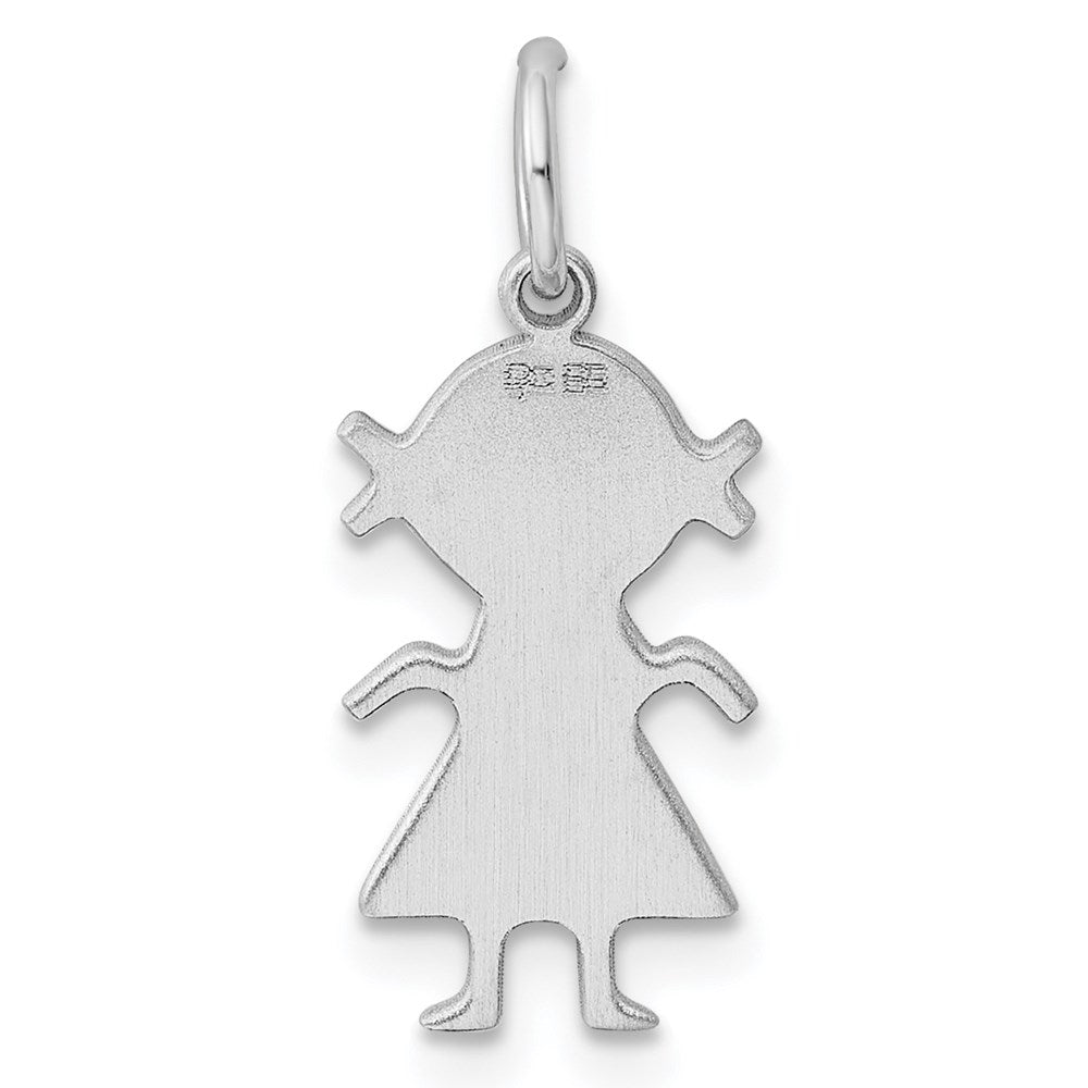 Sterlingsilber Rhodiniert Eng. Mädchen Poliert Vorderseite/satin Rückseite Plättchen Charm