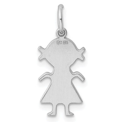 Sterlingsilber Rhodiniert Eng. Mädchen Poliert Vorderseite/satin Rückseite Plättchen Charm