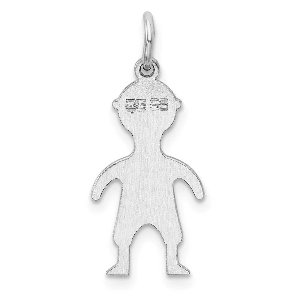 Sterlingsilber Rhodiniert Eng. Junge Poliert Vorderseite/satin Rückseite Plättchen Charm