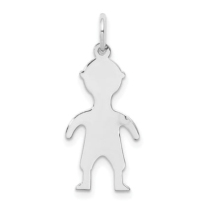 Sterlingsilber Rhodiniert Eng. Junge Poliert Vorderseite/satin Rückseite Plättchen Charm