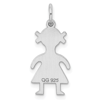 Sterlingsilber Rhodiniert Eng. Mädchen Poliert Vorderseite/back Plättchen Charm