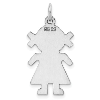 Sterlingsilber Rhodiniert Eng. Mädchen Poliert Vorderseite/back Plättchen Charm