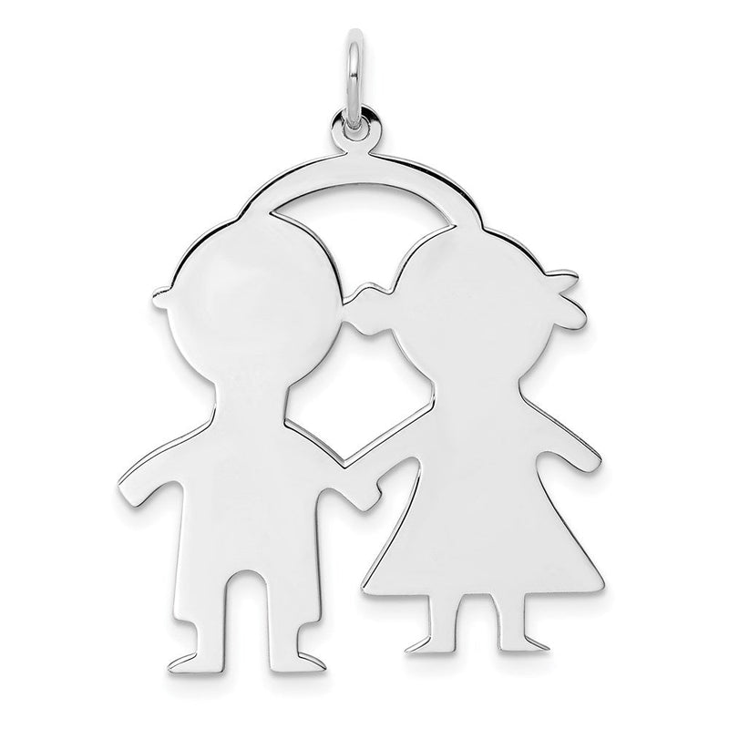 Sterlingsilber Ss Rhodiniert-plt Gravierbar Junge/girl Poliert Vorderseite/satin Rückseite Plättchen Charm