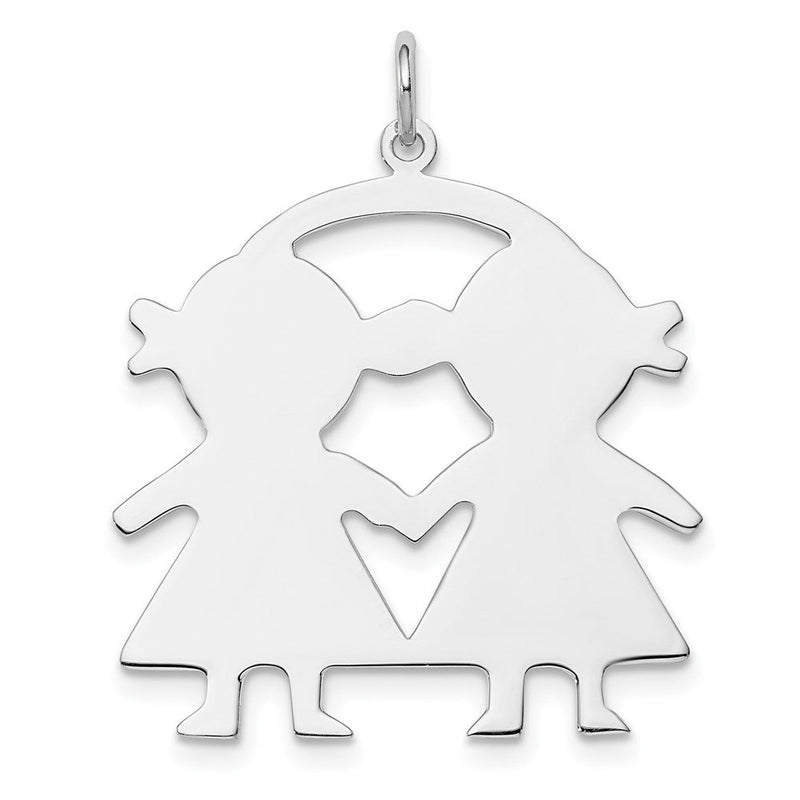 Sterlingsilber Ss Rhodiniert-plt Gravierbar Mädchen/girl Poliert Vorderseite/satin Rückseite Plättchen Charm