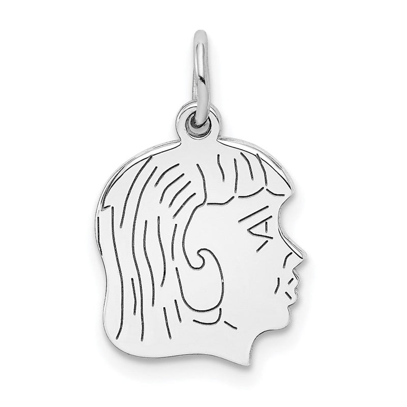 Sterlingsilber Sterl Rhodiniert-plt Gravierbar Mädchen Poliert Vorderseite/satin Rückseite Plättchen Charm