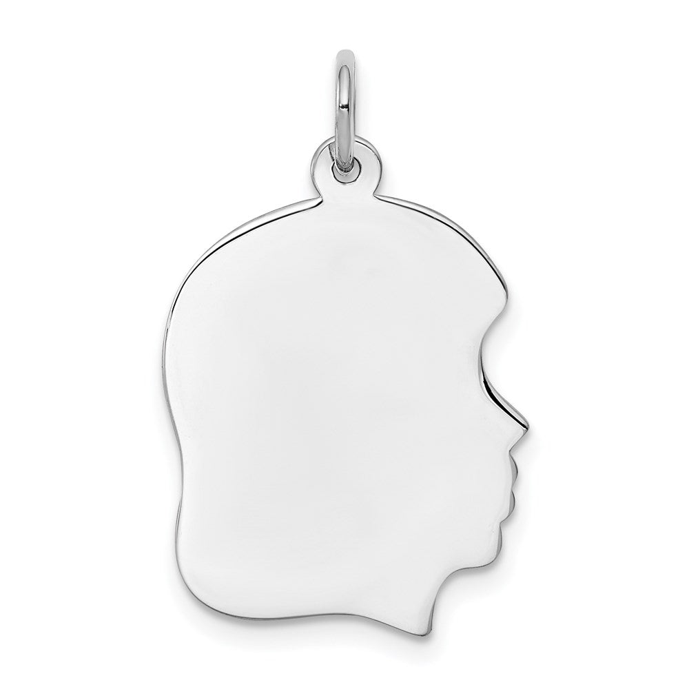 Sterlingsilber Rhod-plate Eng Mädchen Plättchen Charm Poliert auf Vorderseite/back