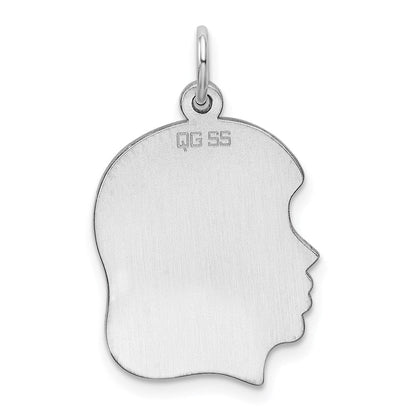 Sterlingsilber Rhod-plate Eng. Mädchen Poliert Vorderseite/satin Rückseite Plättchen Charm