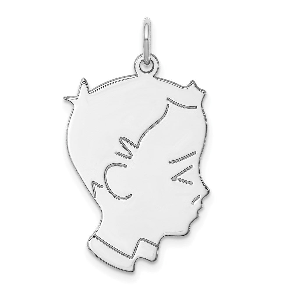 Sterlingsilber Sterl Rhodiniert-plt Gravierbar Junge Poliert Vorderseite/satin Rückseite Plättchen Charm