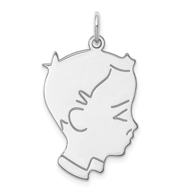 Sterlingsilber Sterl Rhodiniert-plt Gravierbar Junge Poliert Vorderseite/satin Rückseite Plättchen Charm