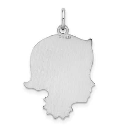 Sterlingsilber Sterl Rhodiniert-plt Gravierbar Mädchen Poliert Vorderseite/satin Rückseite Plättchen Charm