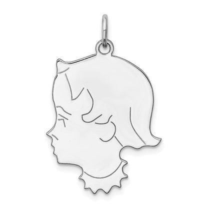 Sterlingsilber Sterl Rhodiniert-plt Gravierbar Mädchen Poliert Vorderseite/satin Rückseite Plättchen Charm