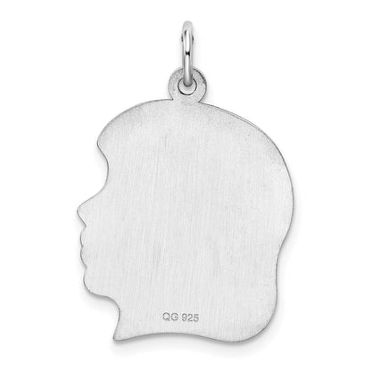 Sterlingsilber Rhodiniert Eng. Mädchen Poliert Vorderseite/satin Rückseite Plättchen Charm