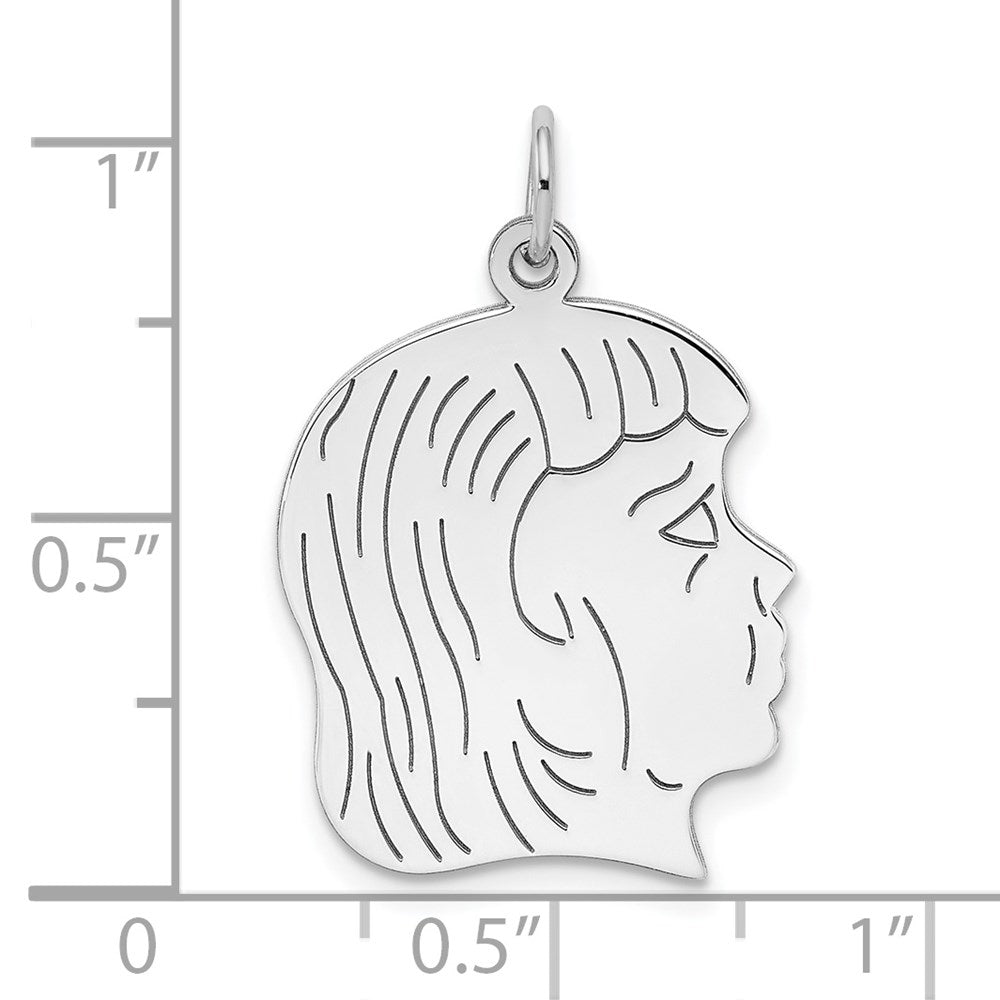 Sterlingsilber Rhodiniert Eng. Mädchen Poliert Vorderseite/satin Rückseite Plättchen Charm