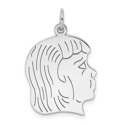 Sterlingsilber Rhodiniert Eng. Mädchen Poliert Vorderseite/satin Rückseite Plättchen Charm