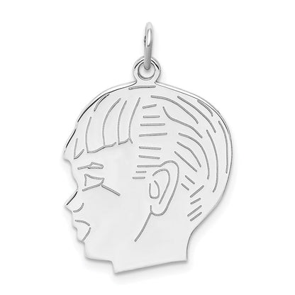 Sterlingsilber Rhodiniert Eng. Junge Poliert Vorderseite/satin Rückseite Plättchen Charm