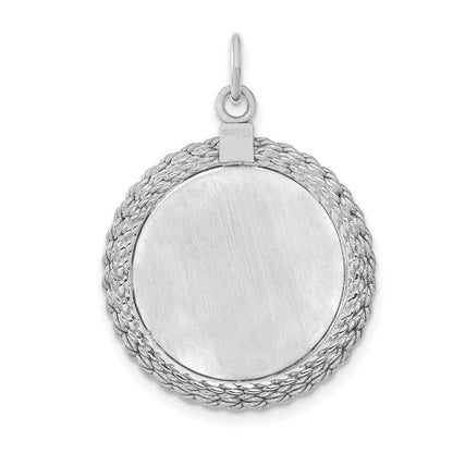 Sterlingsilber Ss Rhodiniert-plt Gravierbar Rund mit Kordel Poliert Vorderseite/satin Rückseite Plättchen