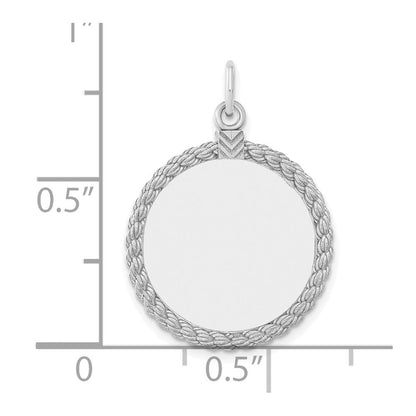 Sterlingsilber Ss Rhodiniert-plt Gravierbar Rund mit Kordel Poliert Vorderseite/satin Rückseite Plättchen