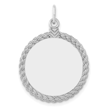 Sterlingsilber Ss Rhodiniert-plt Gravierbar Rund mit Kordel Poliert Vorderseite/satin Rückseite Plättchen