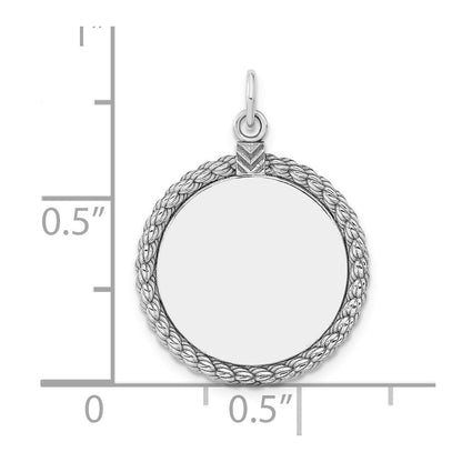 Sterlingsilber Sterl Rhodiniert-plt Gravierbar Rund mit Kordel Poliert Vorderseite/back Plättchen
