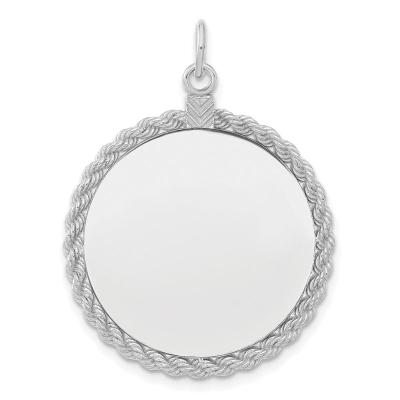 Sterlingsilber Ss Rhodiniert-plt Gravierbar Rund mit Kordel Poliert Vorderseite/satin Rückseite Plättchen