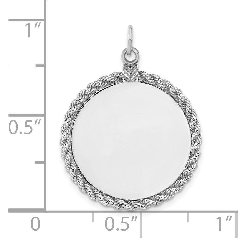 Sterlingsilber Sterl Rhodiniert-plt Gravierbar Rund mit Kordel Poliert Vorderseite/back Plättchen
