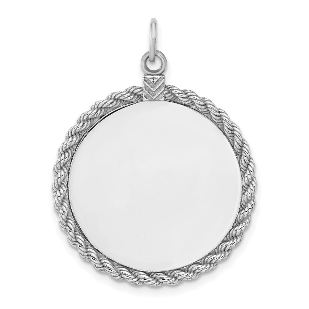 Sterlingsilber Sterl Rhodiniert-plt Gravierbar Rund mit Kordel Poliert Vorderseite/back Plättchen