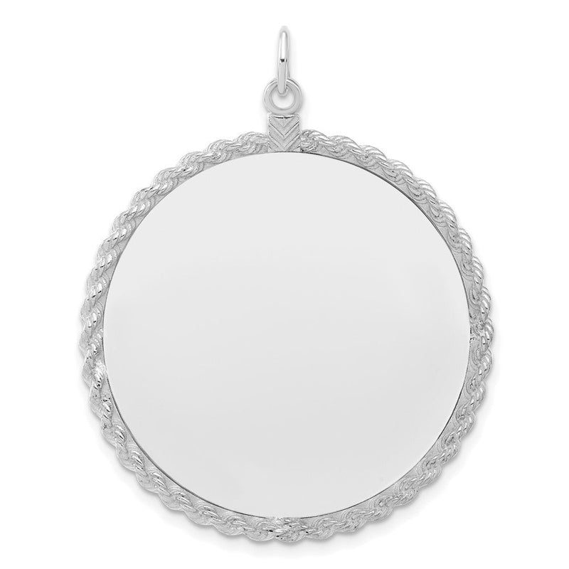 Sterlingsilber Ss Rhodiniert-plt Gravierbar Rund mit Kordel Poliert Vorderseite/satin Rückseite Plättchen