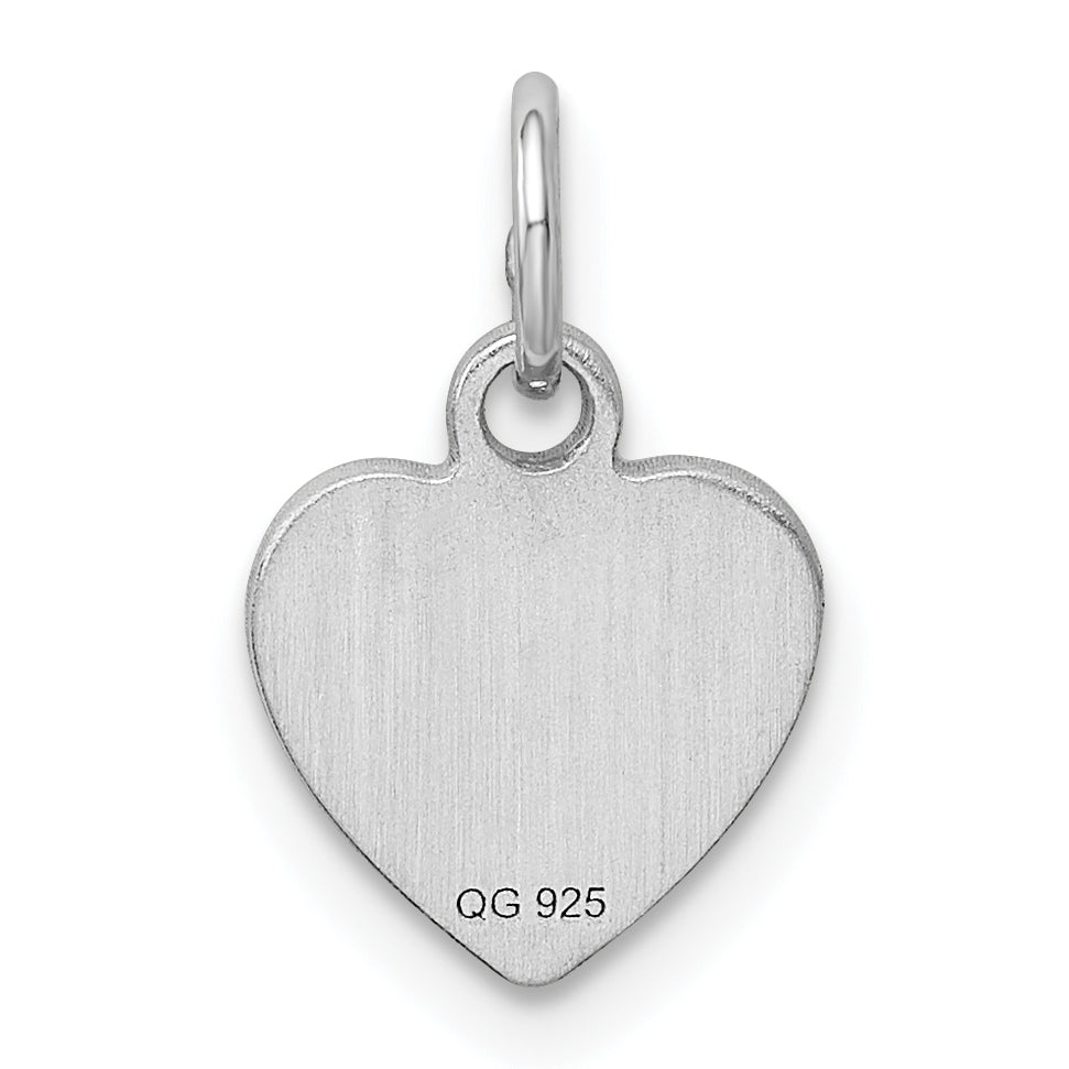 Sterlingsilber Ss Rhodiniert-plt Gravierbar Herz Poliert Vorderseite/satin Rückseite Plättchen Charm