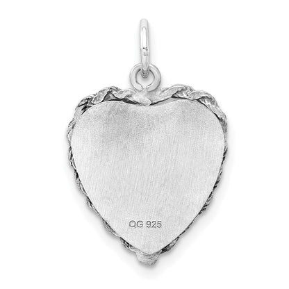 Sterlingsilber Rhodiniert-plt Gravierbar Herz Poliert Vorderseite/back Plättchen Charm