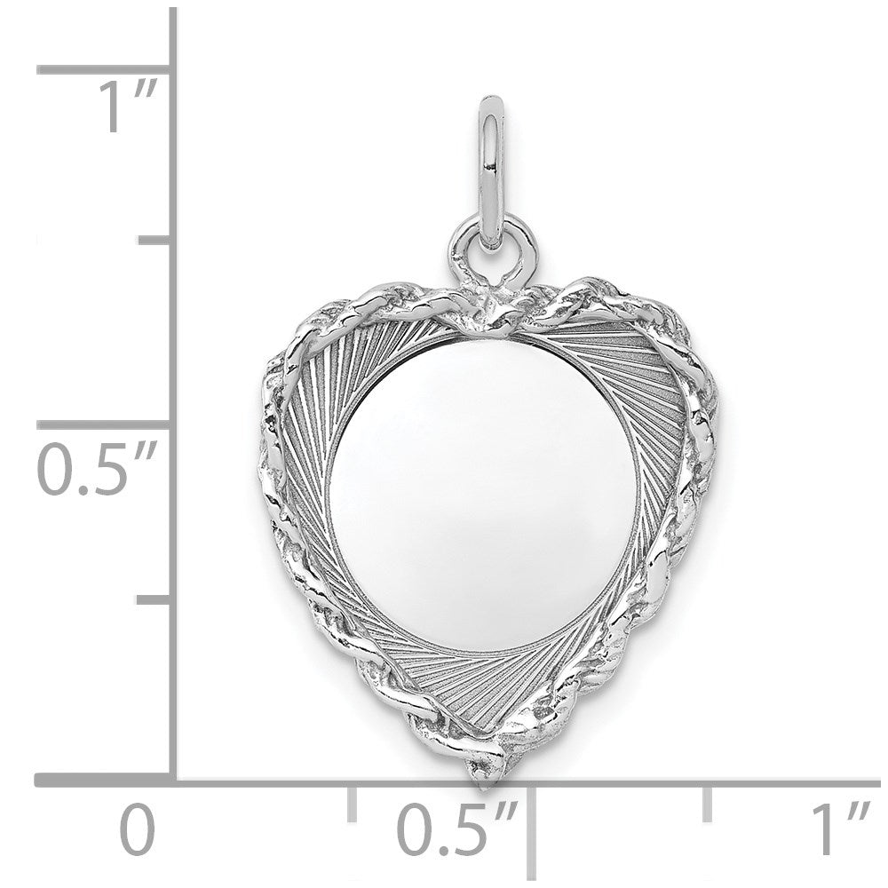 Sterlingsilber Ss Rhodiniert-plt Gravierbar Herz Poliert Vorderseite/satin Rückseite Plättchen Charm
