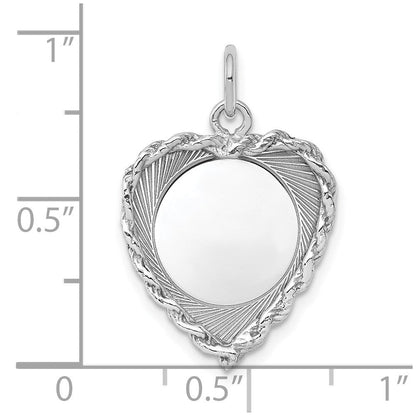 Sterlingsilber Rhodiniert-plt Gravierbar Herz Poliert Vorderseite/back Plättchen Charm