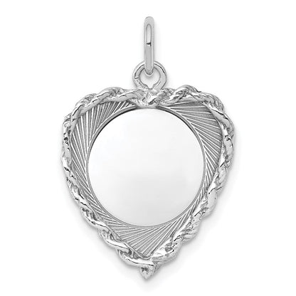 Sterlingsilber Rhodiniert-plt Gravierbar Herz Poliert Vorderseite/back Plättchen Charm