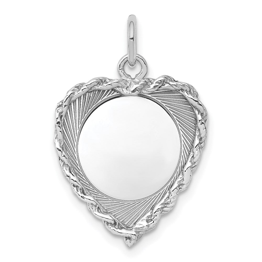Sterlingsilber Ss Rhodiniert-plt Gravierbar Herz Poliert Vorderseite/satin Rückseite Plättchen Charm