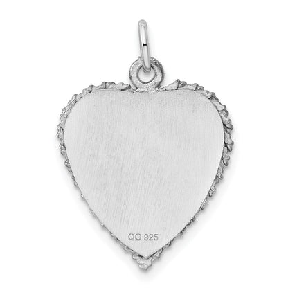 Sterlingsilber Rhodiniert-plt Gravierbar Herz Poliert Vorderseite/back Plättchen Charm