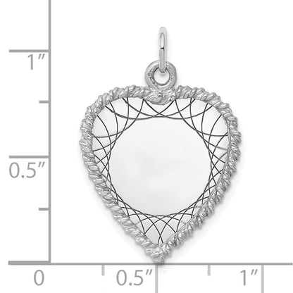 Sterlingsilber Rhodiniert-plt Gravierbar Herz Poliert Vorderseite/back Plättchen Charm