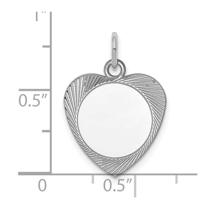 Sterlingsilber Ss Rhodiniert-plt Gravierbar Herz Poliert Vorderseite/satin Rückseite Plättchen Charm