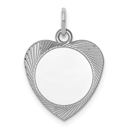 Sterlingsilber Ss Rhodiniert-plt Gravierbar Herz Poliert Vorderseite/satin Rückseite Plättchen Charm
