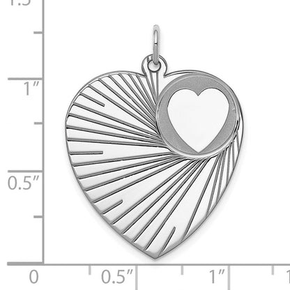Sterlingsilber Rhodiniert Gravierbar Herz Plättchen Charm