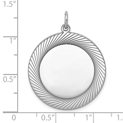 Sterlingsilber Ss Rhodiniert-plt Gravierbar Rund Poliert Vorderseite/satin Rückseite Plättchen Charm