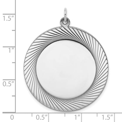Sterlingsilber Ss Rhodiniert-plt Gravierbar Rund Poliert Vorderseite/satin Rückseite Plättchen Charm
