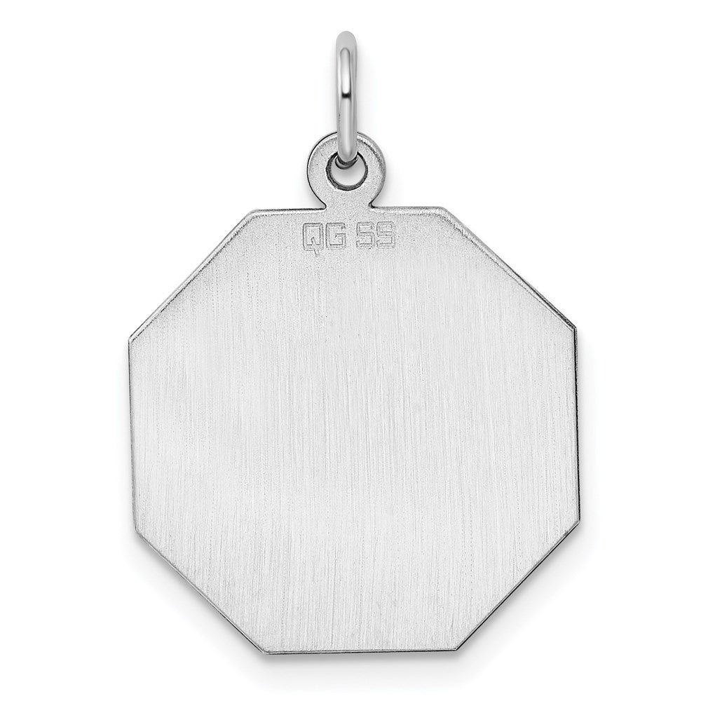 Sterlingsilber Ss Rhodiniert-plt Gravierbar Octagon Poliert Vorderseite/satin Rückseite Plättchen Charm