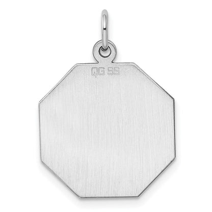 Sterlingsilber Ss Rhodiniert-plt Gravierbar Octagon Poliert Vorderseite/satin Rückseite Plättchen Charm