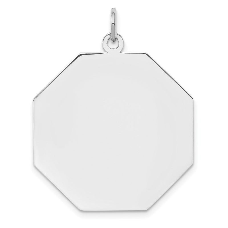 Sterlingsilber Ss Rhodiniert-plt Gravierbar Octagon Poliert Vorderseite/satin Rückseite Plättchen Charm