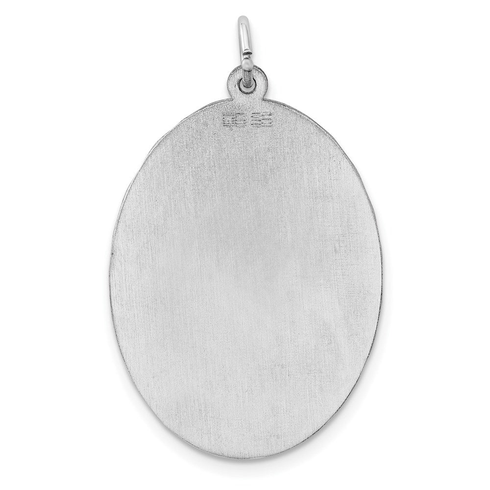 Sterlingsilber Ss Rhodiniert-plt Gravierbar Oval Gemustert Poliert Vorderseite/satin Rückseite Plättchen Charm